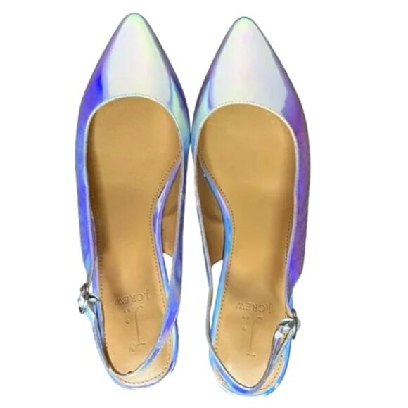 J Crew Lucie Iridescent Metallic Pointed Toe Slingback Low Block Heel flats 7 - Picture 3 of 8